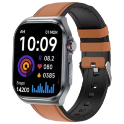 Hello ET585 Cuir Marron 2,04 pouces AMOLED NFC 10 jours +130 sports IP68 - Montre connectée