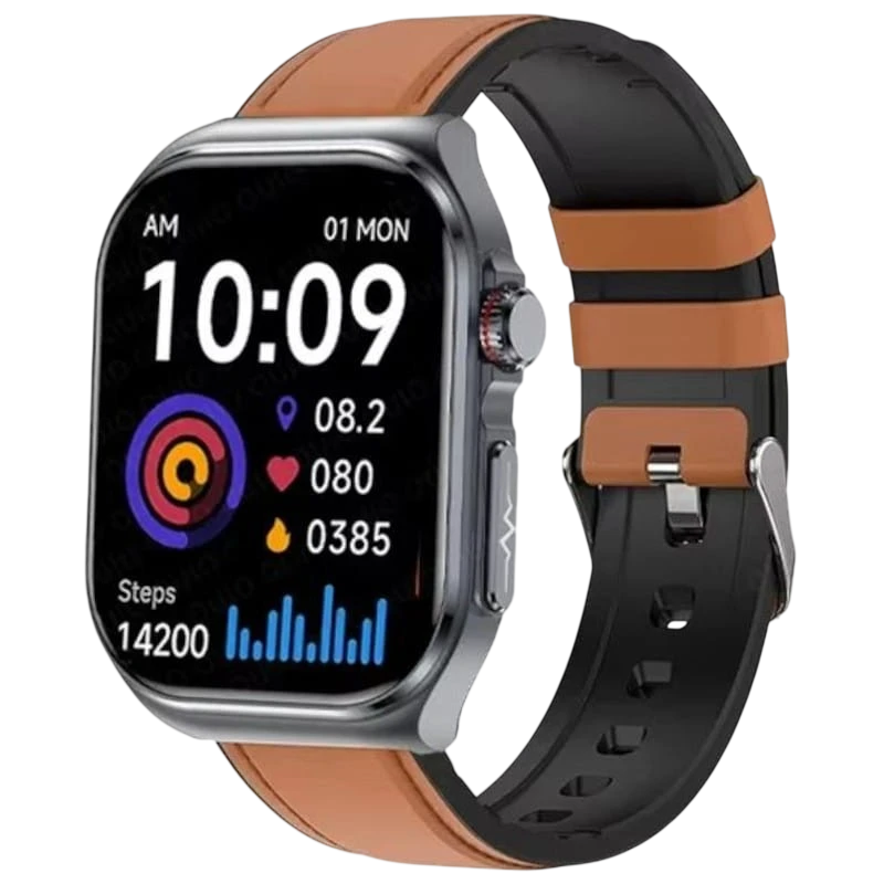 Hello ET585 Cuir Marron 2,04 pouces AMOLED NFC 10 jours +130 sports IP68 - Montre connectée