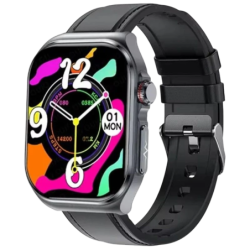 Hello ET585 Cuir Noir 2,04 pouces AMOLED NFC 10 jours +130 sports IP68 - Montre connectée
