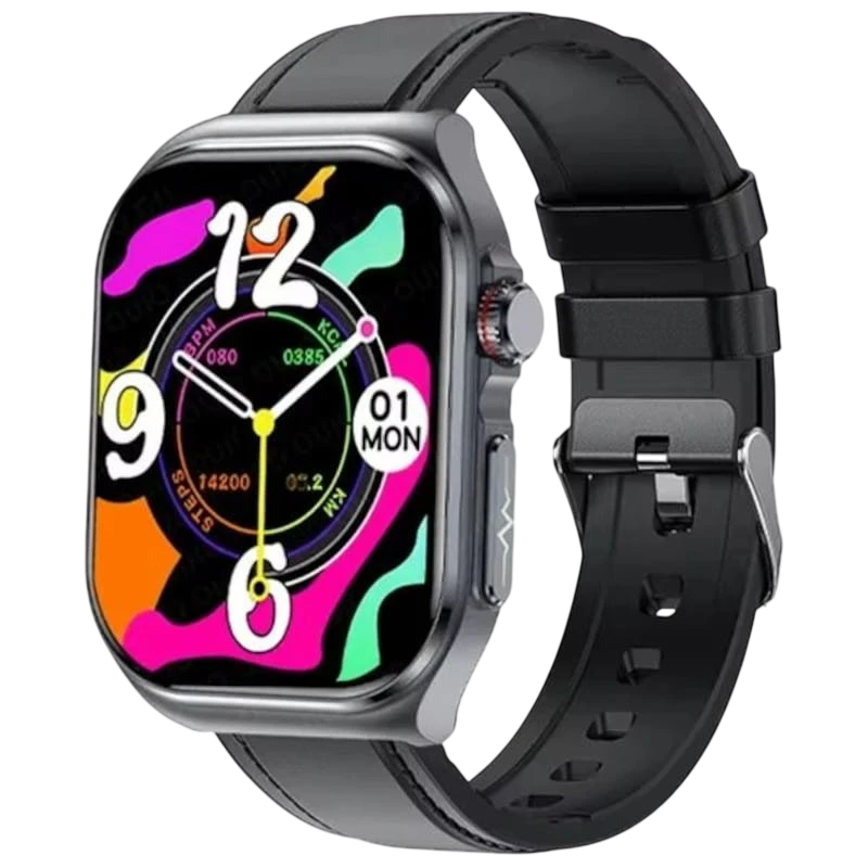 Hello ET585 Cuir Noir 2,04 pouces AMOLED NFC 10 jours +130 sports IP68 - Montre connectée