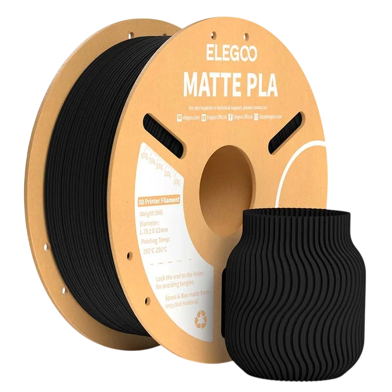 ELEGOO PLA MATTE Noir Mat pour Imprimantes 3D FDM - Filament 1.75mm Bobine de 1kg