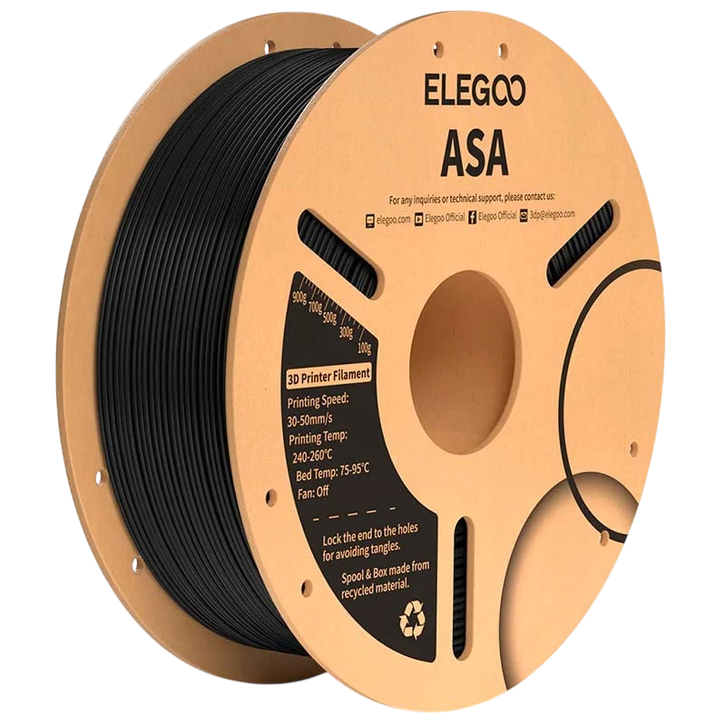 ELEGOO ASA Noir pour Imprimantes 3D FDM - Filament 1.75mm Bobine de 1kg