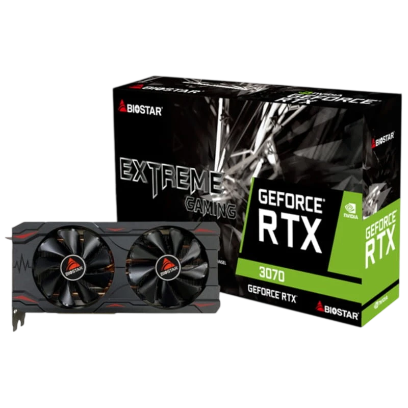 Biostar VN3706RM82 NVIDIA GeForce RTX 3070 8 GB GDDR6 PCIe 4.0 2 ventilateurs 3 DisplayPort Carte graphique