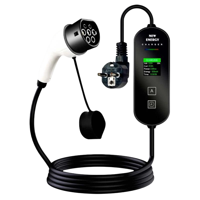 Chargeur portable pour voiture électrique 16A/3,5KW/Prise Schuko/10M/LCD EV Type 2 courant réglable