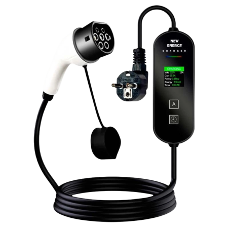 Chargeur portable pour voiture électrique 16A/3,5KW/Prise Schuko/10M/LCD EV Type 2 courant réglable