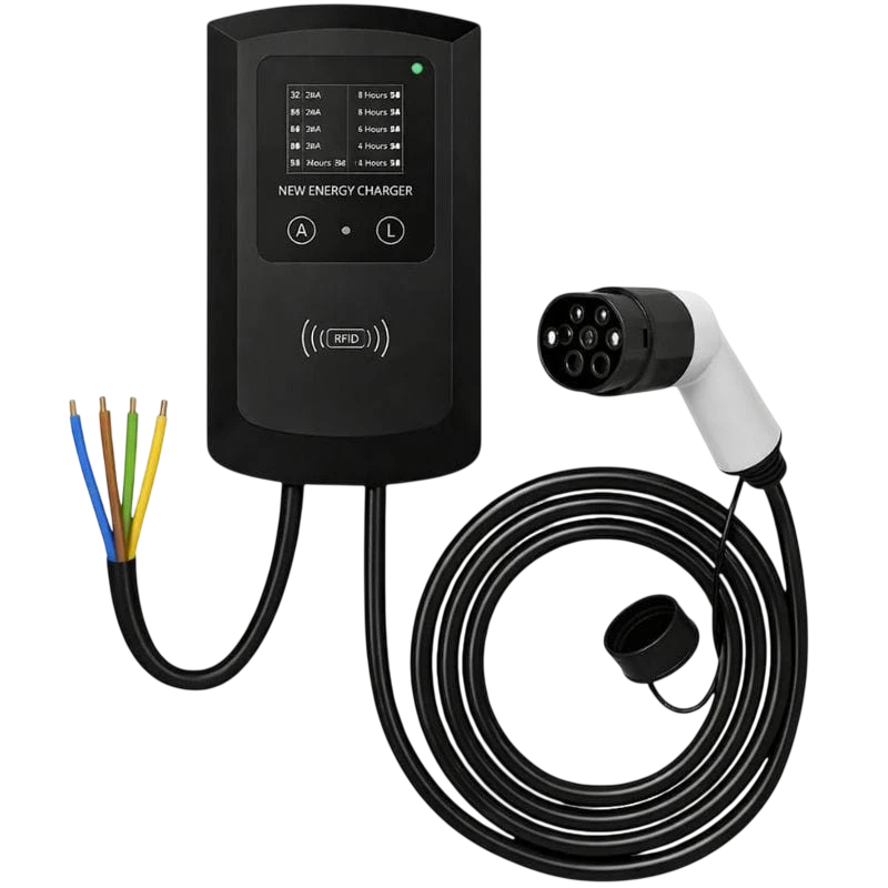 Chargeur pour voiture électrique avec Station de Recharge 32A/22KW/Sans prise (triphasé)/5M/LCD EV Type 2 courant réglable