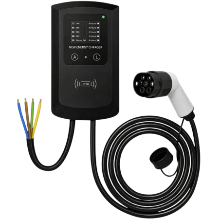 Chargeur pour voiture électrique avec Station de Recharge 32A/22KW/Sans prise (triphasé)/5M/LCD EV Type 2 courant réglable