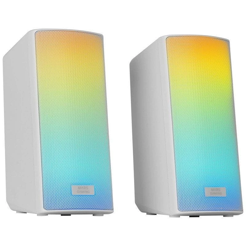 Mars Gaming MSRGB2 Blanc 15W lumières LED entrée AUX Bluetooth 5.3 Enceintes PC