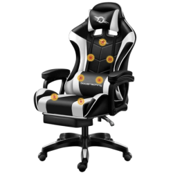 PowerGaming Massage 7 points Blanc/Noir Repose-pieds 120kg Chaise gaming
