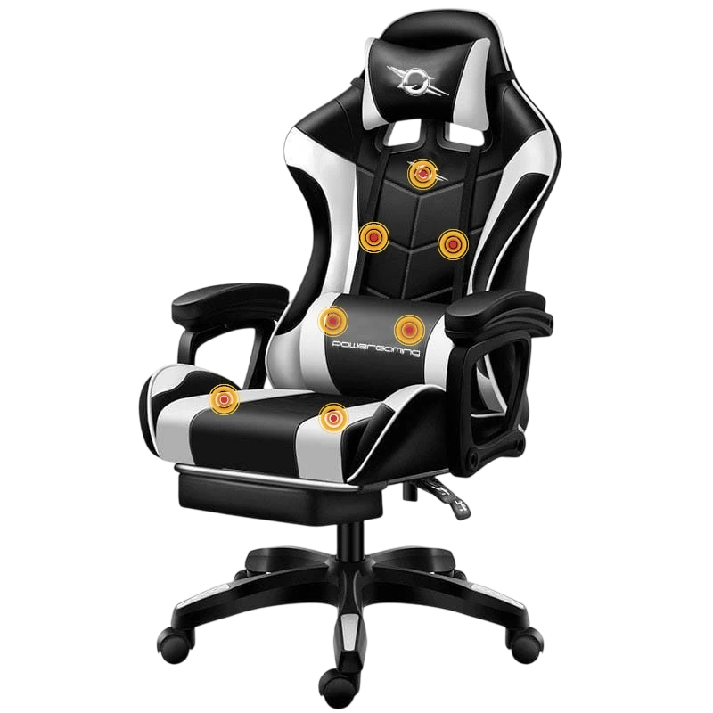 PowerGaming Massage 7 points Blanc/Noir Repose-pieds 120kg Chaise gaming