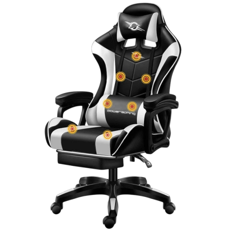 PowerGaming Massage 7 points Blanc/Noir Repose-pieds 120kg Chaise gaming
