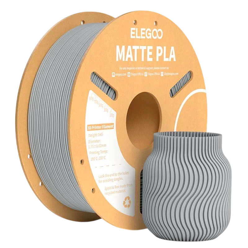 ELEGOO PLA MATTE Gris Mat pour Imprimantes 3D FDM - Filament 1.75mm Bobine de 1kg