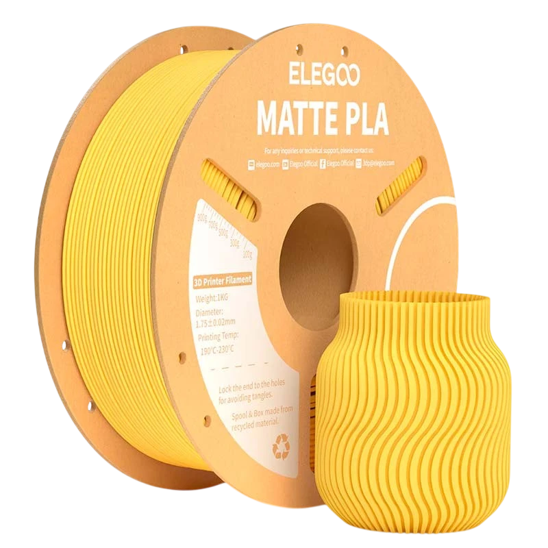ELEGOO PLA MATTE Jaune Mat pour Imprimantes 3D FDM - Filament 1.75mm Bobine de 1kg