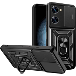 Coque d'armure militaire pour Xiaomi Poco X7 Pro 5G avec protection de l'appareil photo, support métallique et anneau Noir