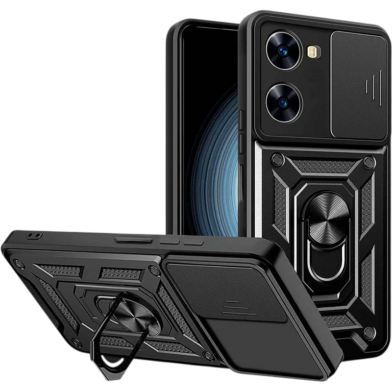 Coque d'armure militaire pour Xiaomi Poco X7 Pro 5G avec protection de l'appareil photo, support métallique et anneau Noir