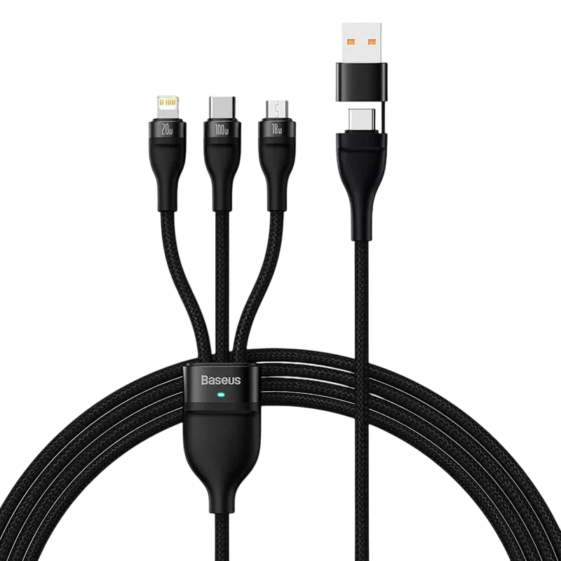Baseus Flash Series 2 Noir - Câble USB 3-en-1 USB-C/Lightning/Micro USB 1,2m