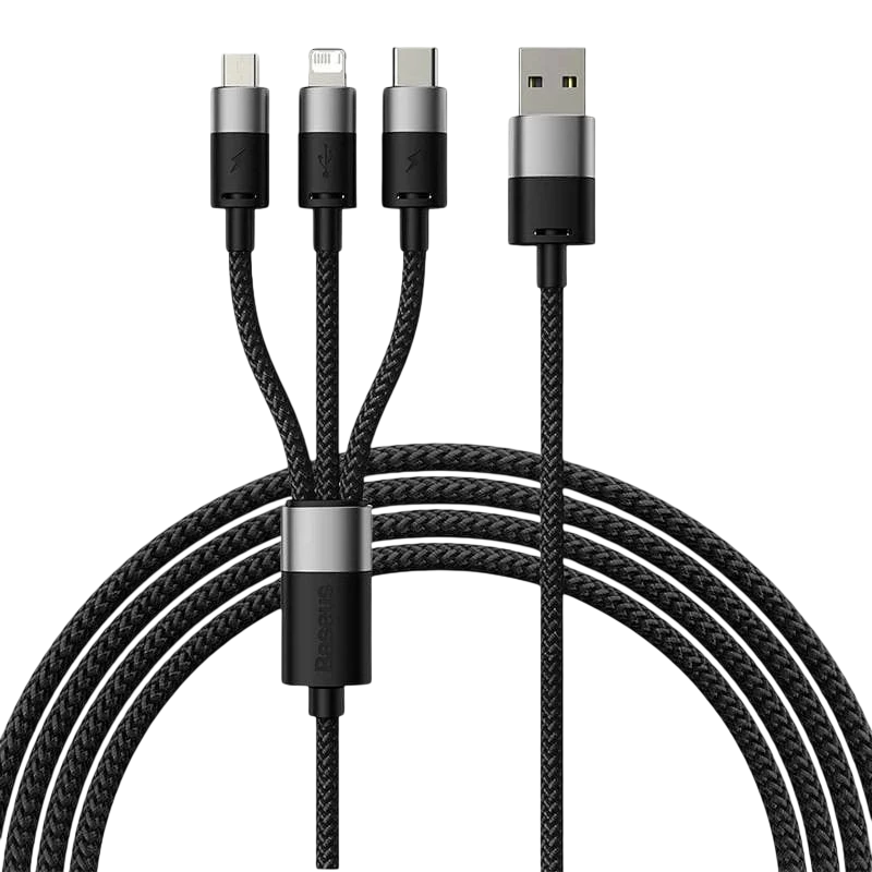 Baseus StarSpeed Series Black - Câble USB 3-en-1 USB-C/Micro/Eclair