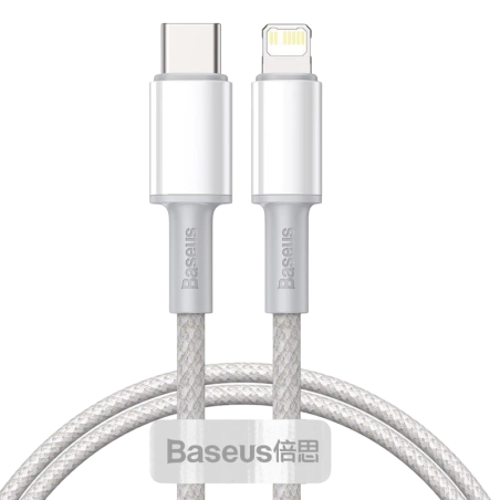 Baseus USB-C vers Lightning PD 20W 2m Blanc - Câble Tressé Haute Densité