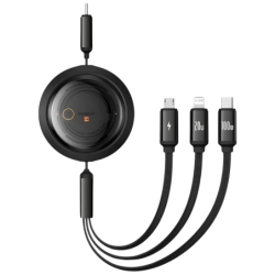 Baseus Free2Draw Noir - Câble USB-C 3-en-1 USB-C/éclairage/micro USB-C 1,1m