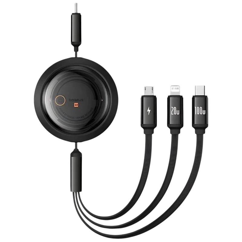 Baseus Free2Draw Noir - Câble USB-C 3-en-1 USB-C/éclairage/micro USB-C 1,1m