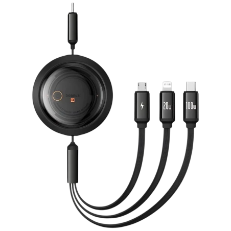 Baseus Free2Draw Noir - Câble USB-C 3-en-1 USB-C/éclairage/micro USB-C 1,1m