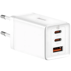 Baseus GaN5 Pro 65W - Chargeur mural 2xUSB-C 1xUSB-A Blanc