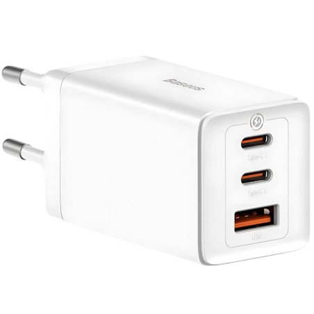 Baseus GaN5 Pro 65W - Chargeur mural 2xUSB-C 1xUSB-A Blanc