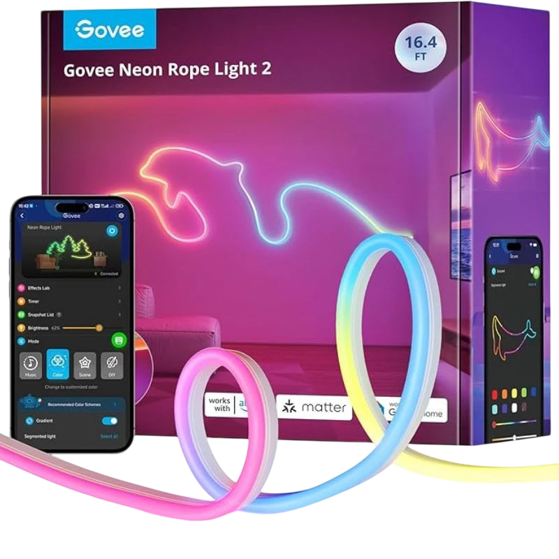 Govee H61D5 WiFi RGBIC 5 m Matter Bluetooth compatible avec Alexa, Google et HomeKit Bande LED