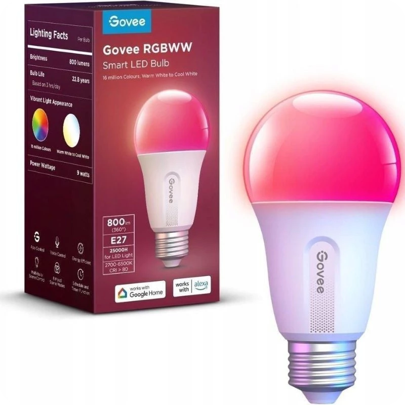 Govee H6004 WiFi E27 9W RGBWW Bluetooth compatible avec Alexa et Google 2700-6500K Ampoule connectée