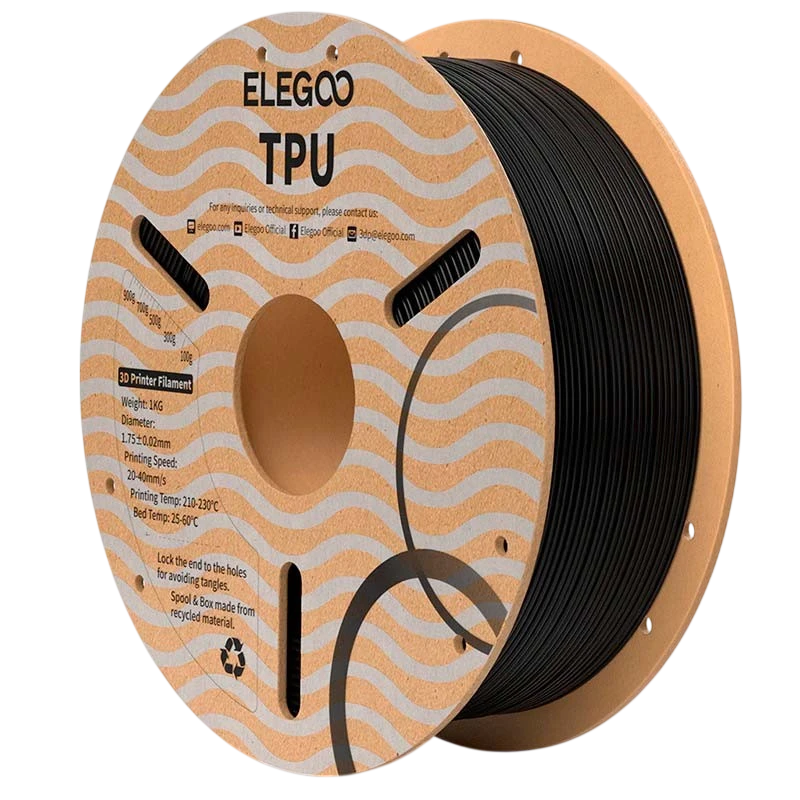 ELEGOO TPU Noir pour Imprimantes 3D FDM - Filament 1.75mm Bobine de 1kg