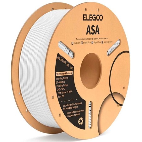 ELEGOO ASA Blanc pour Imprimantes 3D FDM - Filament 1.75mm Bobine de 1kg