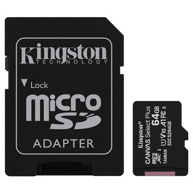 Kingston Canvas Select Plus 64GB 100MB/s Classe 10 Carte microSD + Adaptateur