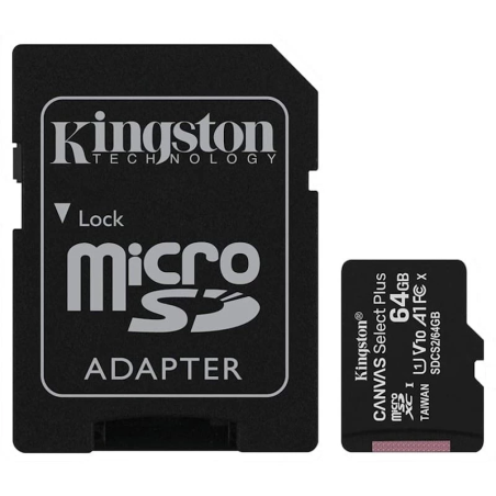 Kingston Canvas Select Plus 64GB 100MB/s Classe 10 Carte microSD + Adaptateur