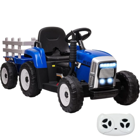 Tracteur Ceres avec remorque Bleu 12V télécommande 30kg Voiture électrique pour enfants