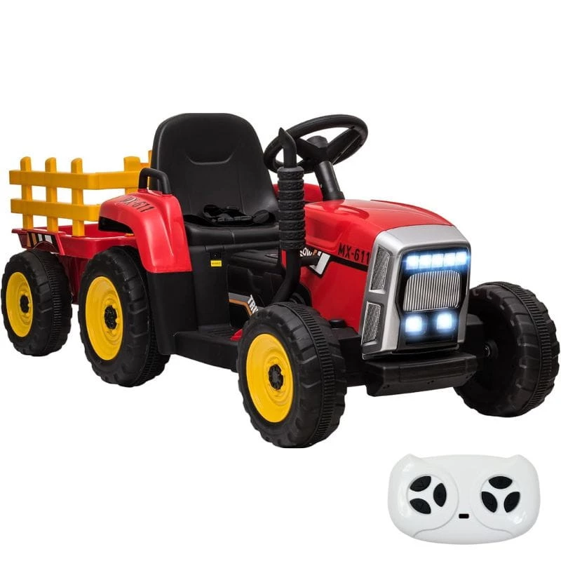 Tracteur Ceres avec remorque 12V Rouge télécommande 30kg Voiture électrique pour enfants