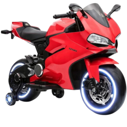 Motorbike 12V Rouge Moto électrique pour enfants 2 moteurs 6km/h 30kg 3-7 ans