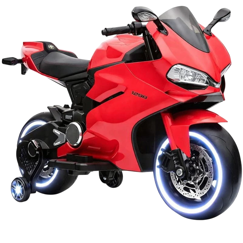 Motorbike 12V Rouge Moto électrique pour enfants 2 moteurs 6km/h 30kg 3-7 ans