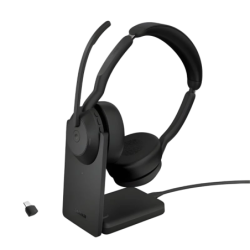 Jabra Evolve2 55 MS Stereo avec base de charge Arceau Bluetooth 5.2 18h Multipoint Casque sans fil