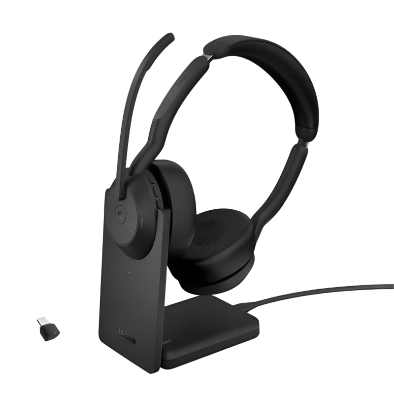 Jabra Evolve2 55 MS Stereo avec base de charge Arceau Bluetooth 5.2 18h Multipoint Casque sans fil