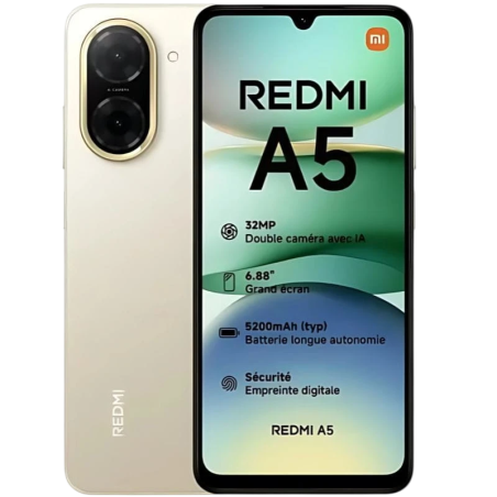 Xiaomi Redmi A5 3GB/64GB Doré 6,88 pouces IPS 120Hz 32MP 5200mAh