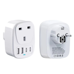 Adaptateur de voyage UE vers UK 2x USB 2x USB-C