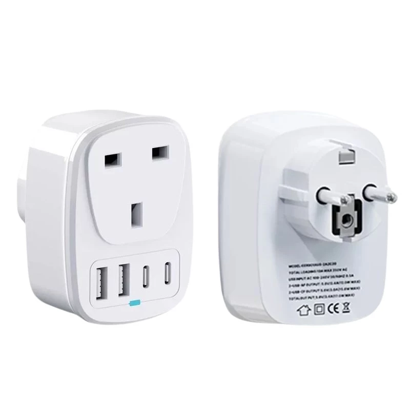 Adaptateur de voyage UE vers UK 2x USB 2x USB-C