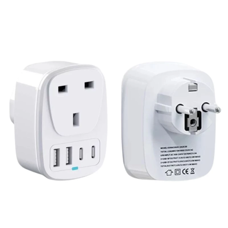 Adaptateur de voyage UE vers UK 2x USB 2x USB-C