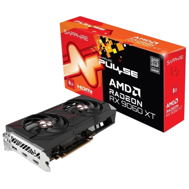 Sapphire PULSE AMD Radeon RX 9060 XT 8GB GPU GDDR6 PCIe 5.0 2 ventilateurs 1 DisplayPort Carte graphique