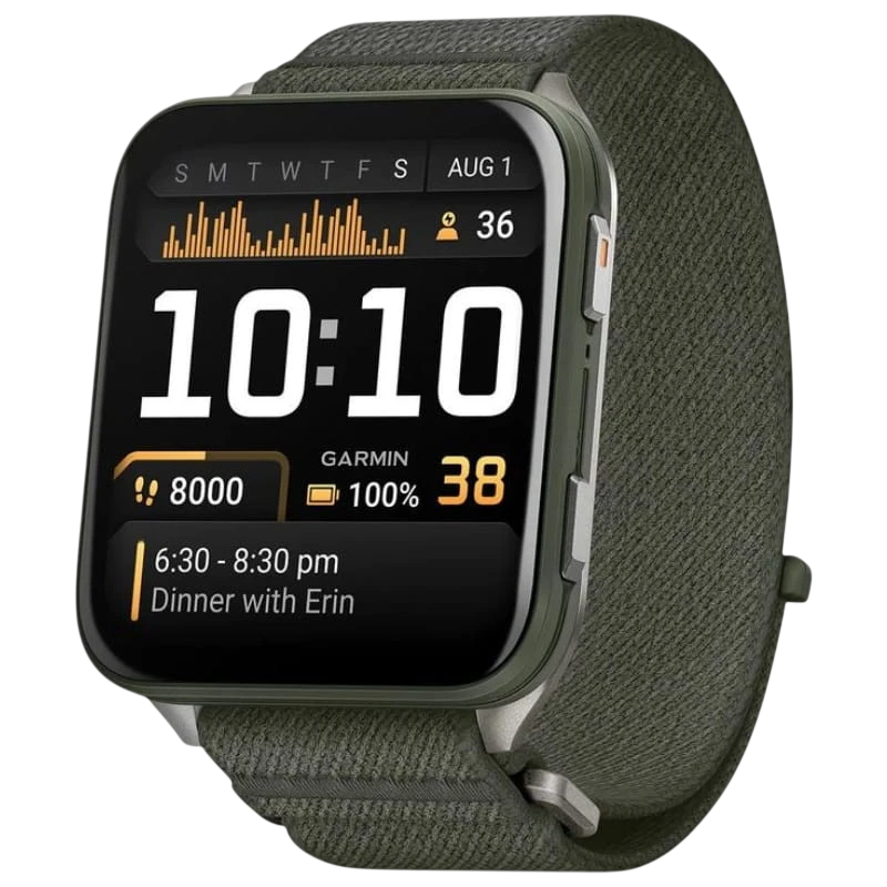 Garmin Venu X1 Boîtier en titane Bracelet Nylon Vert 2 pouces AMOLED 8 jours 5ATM Smartwatch