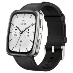 Amazfit Active 2 Square Bracelet Cuir Noir 1,75 pouces AMOLED NFC 19 jours +160 sports 5ATM Smartwatch