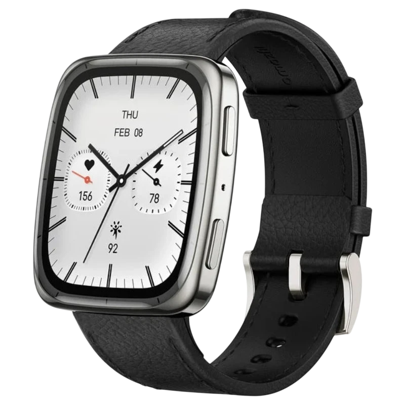 Amazfit Active 2 Square Bracelet Cuir Noir 1,75 pouces AMOLED NFC 19 jours +160 sports 5ATM Smartwatch