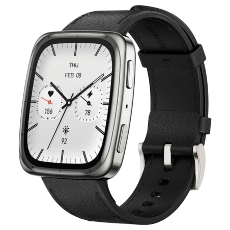 Amazfit Active 2 Square Bracelet Cuir Noir 1,75 pouces AMOLED NFC 19 jours +160 sports 5ATM Smartwatch