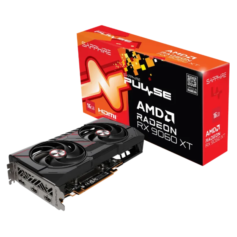 Sapphire PULSE AMD Radeon RX 9060 XT 16GB GDDR6 PCIe 5.0 2 ventilateurs 1 DisplayPort Carte graphique