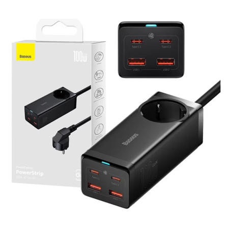 Chargeur Baseus avec prise intégrée 100W et 2xUSB-A + 2xUSB-C
